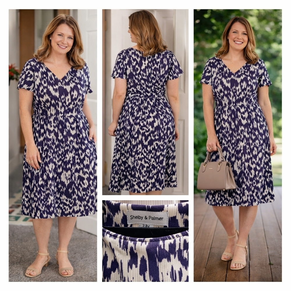 Shelby & Palmer Navy and White Abstract Dress